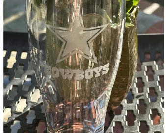 Dallas Cowboys Etched 19 Ounce Pilsner Glass, NFL Bar Glasses, Personalized Gift