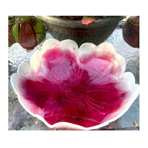 Fuchsia Flower Resin Bowl, Handcrafted Floral Home Decor Centerpiece