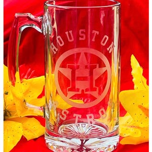 Houston Astros Etched Beer Mug, MLB Fan Gift, Personalized Barware