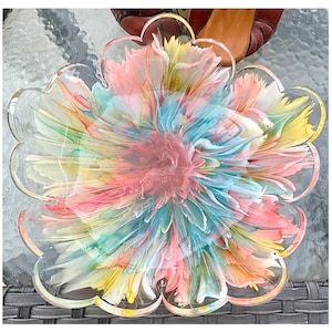Colorful Blooming Flower Resin Bowl, Handmade Floral Petal Centerpiece, Vibrant Home Decor, Unique Gifts
