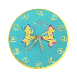 Mermaid Wall Clock with Swarovski Crystals, Pine Wood Clock, Handmade, Personalized Clocks