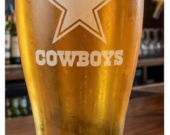Dallas Etched 19 Ounce Pilsner Glass, NFL Beer Glasses, Personalized Gift, Any Team, Any Sport