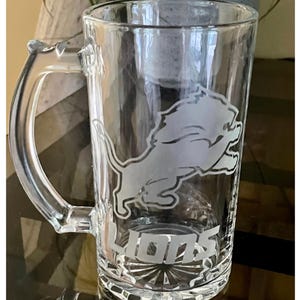 Detroit Lions Engraved Beer Mug, NFL Fan Gift, Personalized Barware