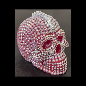 Crystal Rhinestone Bling Skull, Aurora Borealis Rhinestones, Handmade, Skull Decor, Resin Art