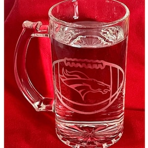 Denver Broncos Etched Beer Mug, Football Fan Gift, Personalized Barware