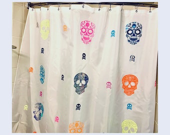 Sugar Skull Shower Curtain, Glitter Holographic Vinyl Decor