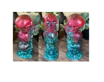 See No Evil Speak No Evil Hear No Evil Skull Statue, Skull Decor, Handmade Resin Art