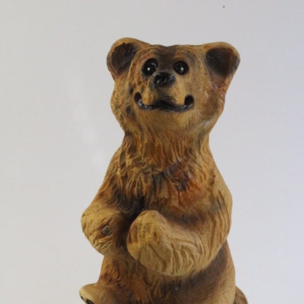 Chainsaw-Carved Adorable Bear Cub: Cute Wood Carving for Log Cabin Decor & Outdoor Campsites! Chainsaw Carving, hand-carved wooden bear.