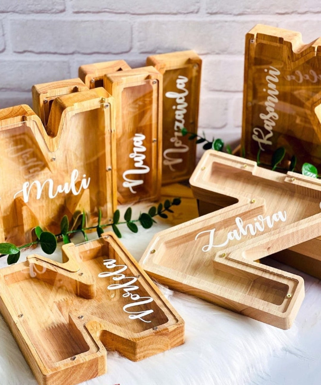 Custom Wooden Letter Piggy Bank Name Piggy Bank Personalize Etsy