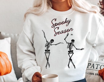 Felpa scheletro danzante spettrale, maglione di Halloween, felpa scheletro, maglione autunnale, regalo felpa autunnale, felpa scheletro halloween