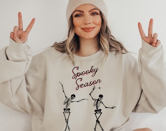 Felpa scheletro danzante spettrale, maglione di Halloween, felpa scheletro, maglione autunnale, regalo felpa autunnale, felpa scheletro halloween