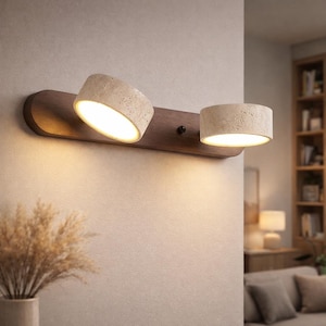 Applique murale en travertin, applique murale LED en bois moderne, luminaire mural naturel, applique murale minimaliste Wabi Sabi pour salle de bain et vanité