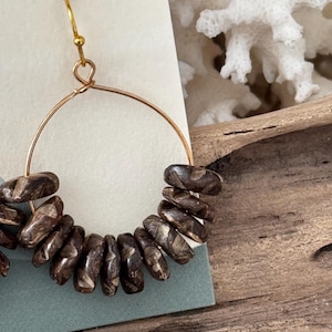 Handcrafted Coastal Beach Inspired Natural Brown Coconut Shell Hoop Earrings