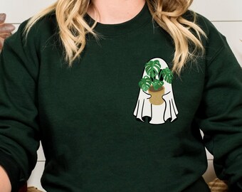 Ghost Holding Plant Sweatshirt, Pocket Spooky Plant Lover, Halloween Plant Sweatshirt, Plant Lover, Halloween Ghost Sweatshirt