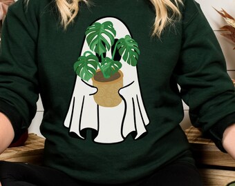 Ghost Holding Plant Sweatshirt, Pocket Spooky Plant Lover, Halloween Plant Sweatshirt, Plant Lover, Halloween Ghost Sweatshirt