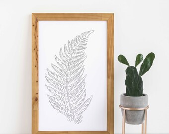 Botanical Line Art | Digital Download | Physical Print | House Plant Art | Potted Plant Line Art | Minimalist House Plant | Fern Leaf