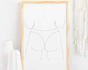 Boudoir Line Art | Digital Download | Physical Art Print | Woman Butt Art | Body Positive Art Print | Butt | Body Love Art | Minimalist