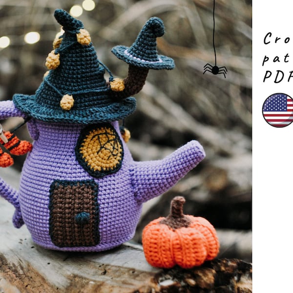 Crochet witch's house pattern. Halloween crochet pattern. Funny witch's house crochet pattern. Crochet halloween decor.