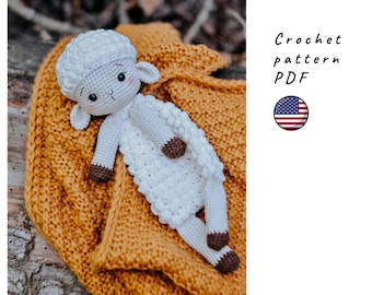 Lamb lovey blanket. The playful security blanket. Lamb crochet pattern. PDF crochet pattern in English. Cute crochet lamb pattern.