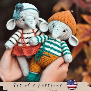 Elefant Häkelanleitung. Set aus 2 Mustern. Amigurumi Elefantenmuster. Niedliches gehäkeltes Elefantenmuster.
