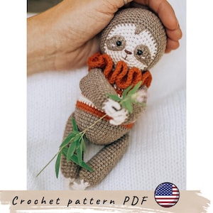 Sloth crochet pattern. Amigurumi sloth pattern. Cute crochet sloth pattern.