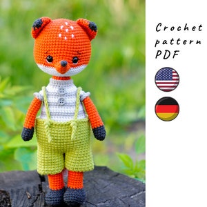 Schema volpe all'uncinetto. Grazioso motivo con volpe all'uncinetto. Modello volpe Amigurumi. Modello giocattolo foresta all'uncinetto pdf.
