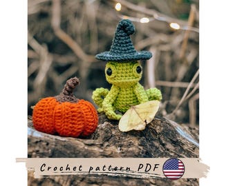 Frog and pumpkin crochet pattern. Halloween decoration (PDF)