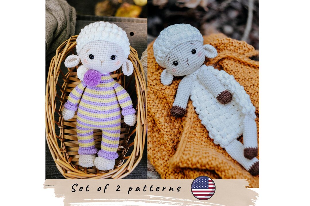Set of 2 Patterns. Lamb Crochet Pattern. Lamb Lovey Blanket Pattern ...