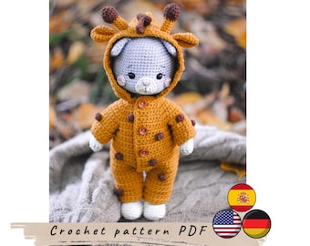 Padrão de crochê para roupa de gato com girafa (PDF)