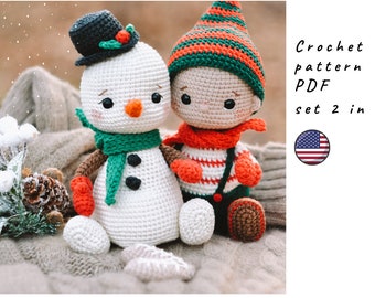 Christmas gnome and snowman pattern. Set 2 in 1. Crochet Christmas pattern. Little Santa's helper pattern. DIY Christmas toy.