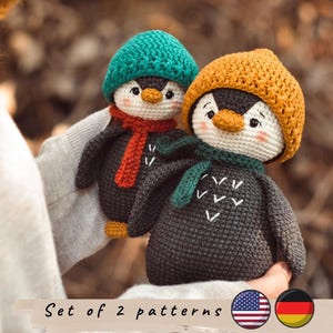 Virkmönster för pingviner. Set med 2 mönster. Amigurumi julleksak (PDF-mönster).