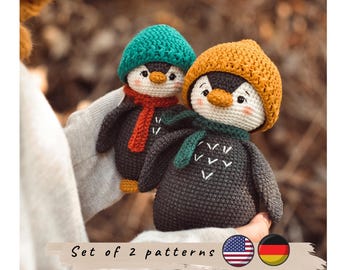 Penguin crochet pattern. Set of 2 patterns. Amigurumi Christmas toy (PDF pattern).
