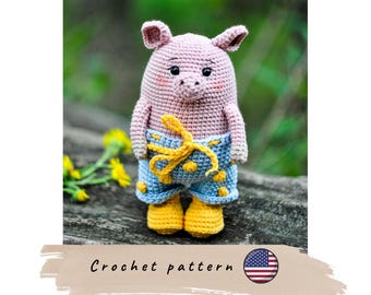 Piglet with pants crochet pattern. Amigurumi piglet (PDF).