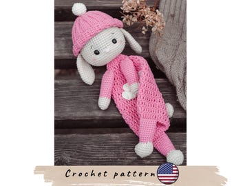 Crochet Bunny Lovey Blanket Pattern, Amigurumi Snuggler (PDF Pattern).