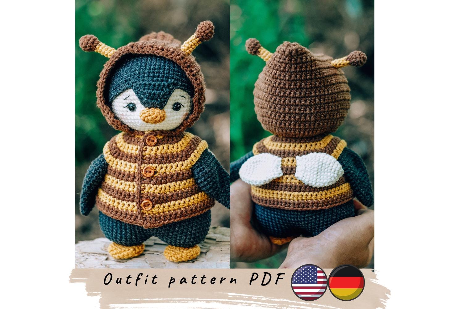 39 Crochet Penguin Patterns, Amigurumi, Blankets, and Keychains 29 Crochet Bee Outfit Pattern for Penguin ( English