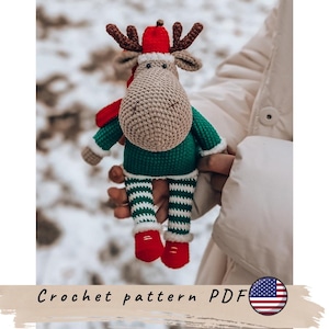 Moose crochet pattern. Christmas moose pattern. Amigurumi moose. Cute crochet moose pattern. Christmas toy pattern.
