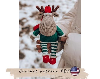 Moose crochet pattern. Christmas moose pattern. Amigurumi moose. Cute crochet moose pattern. Christmas toy pattern.