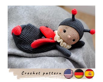Crochet Ladybug Lovey Blanket Pattern. Amigurumi snuggler toy (PDF)