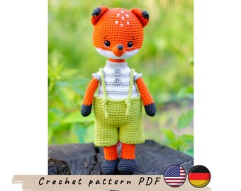Fox crochet pattern. Cute crochet fox pattern. Amigurumi fox pattern. Crochet forest toy pattern pdf.