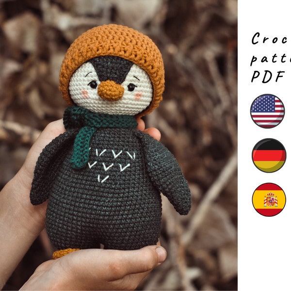 Haakpatroon pinguïn. Amigurumi-pinguïnpatroon. Gehaakt speelgoedpatroon. Kerstspeelgoedpatroon. Leuk gehaakt pinguïnpatroon.