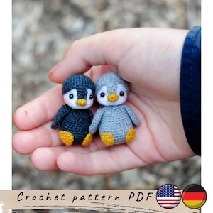 Penguin crochet pattern. Crochet miniature toy pattern. Tiny penguin pattern. Amigurumi penguin pattern.