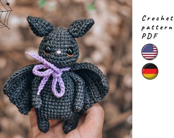 Bat crochet pattern. Halloween amigurumi bat. Crochet toy pattern. Cute halloween bat pattern. PDF crochet bat pattern.