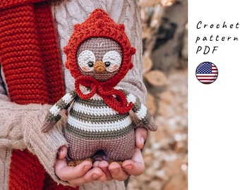 Owl crochet pattern: amigurumi bird with cap (PDF Pattern)