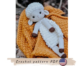 Lamb lovey blanket pattern. Snuggler crochet toy. Amigurumi lamb (PDF).