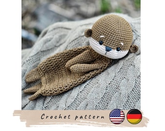 Otter snuggler crochet pattern. Baby lovey blanket pattern (pdf).