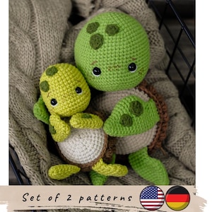 Turtle crochet pattern. Set of 2 patterns. Cute crochet turtle. Baby turtle crochet pattern. Amigurumi turtle pattern.