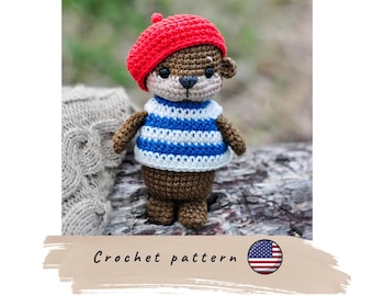 Baby otter crochet pattern (pdf). Amigurumi otter with clothes.