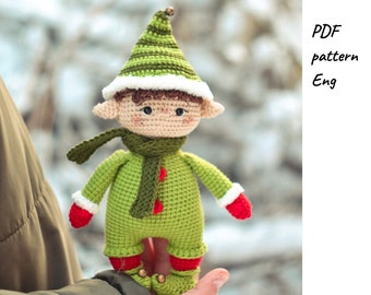 Elf crochet pattern. Cute christmas elf amigurumi pattern. Santa's helper crochet elf pattern. Crochet christmas pattern.