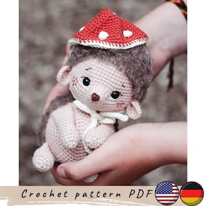 Haakpatroon egel met paddenstoelmuts. Amigurumi-egel (pdf-patroon). Bos dierlijk patroon.