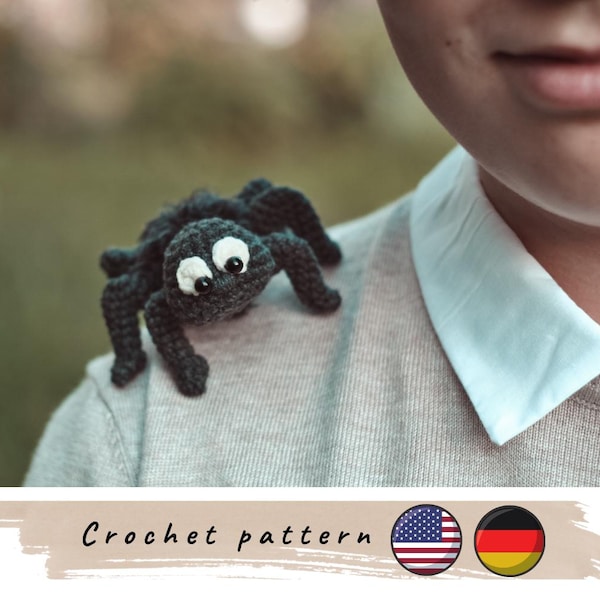 Wzór na szydełkowanie pająka. Pająk na szydełkowanie na Halloween. Uroczy pająk amigurumi. Dekoracja na szydełkowanie na Halloween.